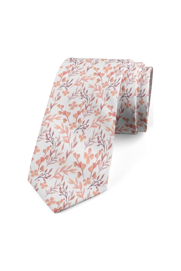 Floral Necktie, Peachy Feminine Theme Flower, Dress Tie, 3.7", Peach Pale Mauve Salmon, by Ambesonne
