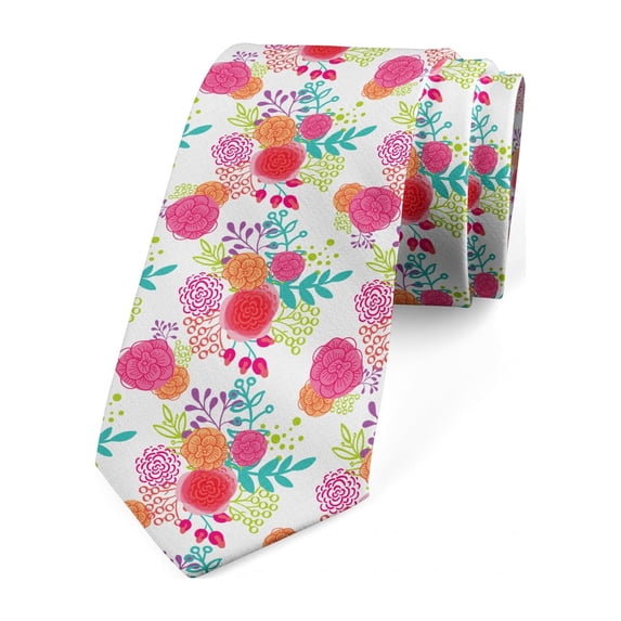 Floral Necktie, Spring Time Botanical Art, Dress Tie, 3.7", Multicolor, by Ambesonne