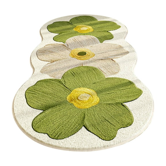 Floral Non-Slip Bedside Runner Rug, Soft Suede Carpet for Living Room, Bedroom, Hallway, Easy Clean Polyester Mat, 16x47 Inch