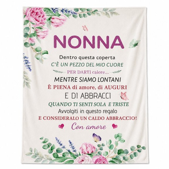 Floral Nonna Fleece Blanket, Soft 280 GSM Polyester Throw, 4 Sizes