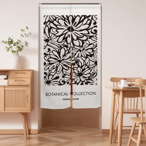 Floral Noren Doorway Curtain Japanese Style Door Window Treatment for Privacy Protection Home Restaurant Kitchen Decoration 33.5"x59" inch,Black and White