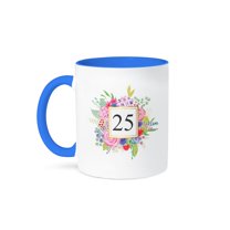 3drose, Floral Number 25 Celebrating 25 Years Old 25th Birthday or Anniversary, 11oz Two-tone Blue Mug