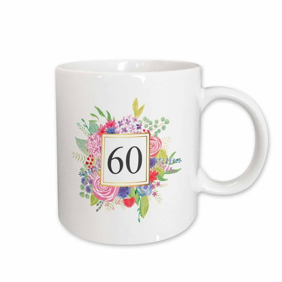 3drose, Floral Number 60 Celebrating 60 Years Old 60th Birthday or Anniversary, 11oz Mug