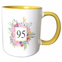 3drose, Floral Number 95 Celebrating 95 Years Old 95th Birthday or Anniversary, 11oz Two-tone Yellow Mug