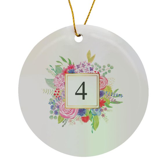 3drose, Floral Number Four Celebrating 4 Years - 4th Anniversary or Birthday, Circle Porcelain Ornament