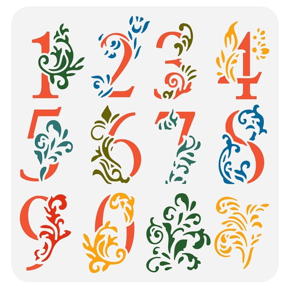 Floral Numbers Stencils 11.8x11.8 inch Symbol Numbers Craft Stencils Plastic Flowers 0-9 Numbers Patterns Stencil Template Reusable DIY Art