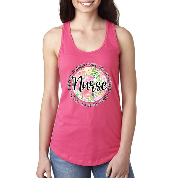 Floral Nurse Appreciation Pop Culture Ladies Racerback Tank Top, Hot Pink, Large