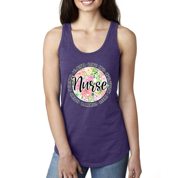 Floral Nurse Appreciation Pop Culture Ladies Racerback Tank Top, Purple Rush, Small