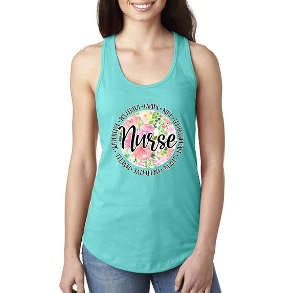 Floral Nurse Appreciation Pop Culture Ladies Racerback Tank Top, Tahiti Blue, Large