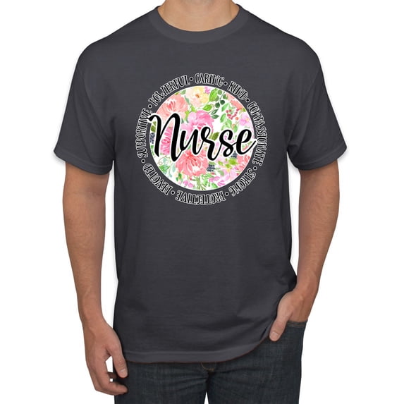 Floral Nurse Appreciation Pop Culture Men's Graphic T-Shirt, Charcoal, 3X-Large