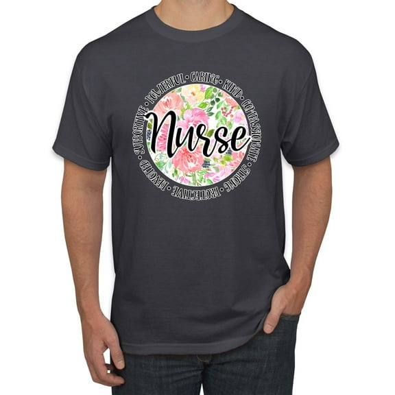 Floral Nurse Appreciation Pop Culture Men's Graphic T-Shirt, Charcoal, Medium