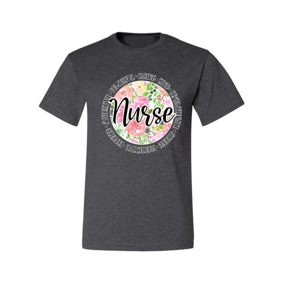 Floral Nurse Appreciation Pop Culture Men's Graphic T-Shirt, Heather Black, 3X-Large