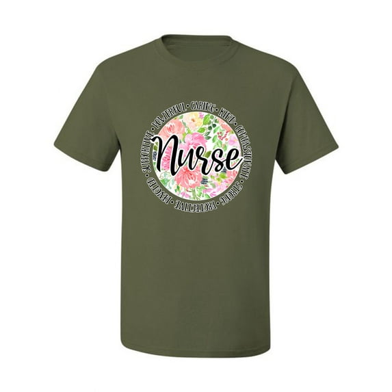 Floral Nurse Appreciation Pop Culture Men's Graphic T-Shirt, Military Green, 4X-Large