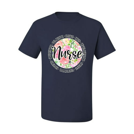 Floral Nurse Appreciation Pop Culture Men's Graphic T-Shirt, Navy, 5X-Large