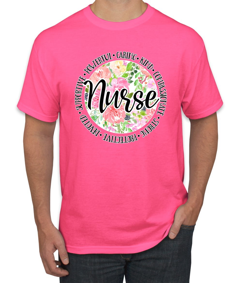 Floral Nurse Appreciation Pop Culture Men s Graphic T Shirt Neon Pink Medium
