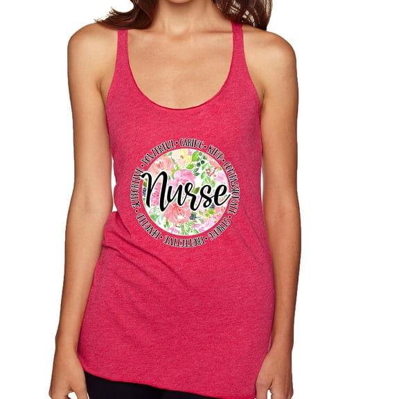 Floral Nurse Appreciation Pop Culture Tri-Blend Racerback Tank Top, Shocking Pink, Large