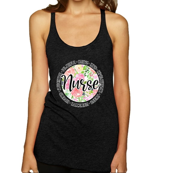 Floral Nurse Appreciation Pop Culture Tri-Blend Racerback Tank Top, Vintage Black, Medium