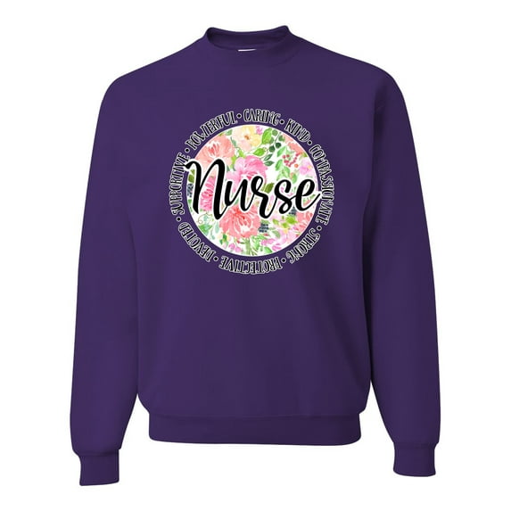 Floral Nurse Appreciation Pop Culture Unisex Crewneck Graphic Sweatshirt, Purple, X-Large
