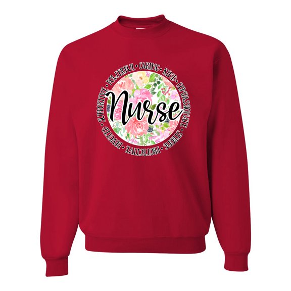 Floral Nurse Appreciation Pop Culture Unisex Crewneck Graphic Sweatshirt, Red, X-Large