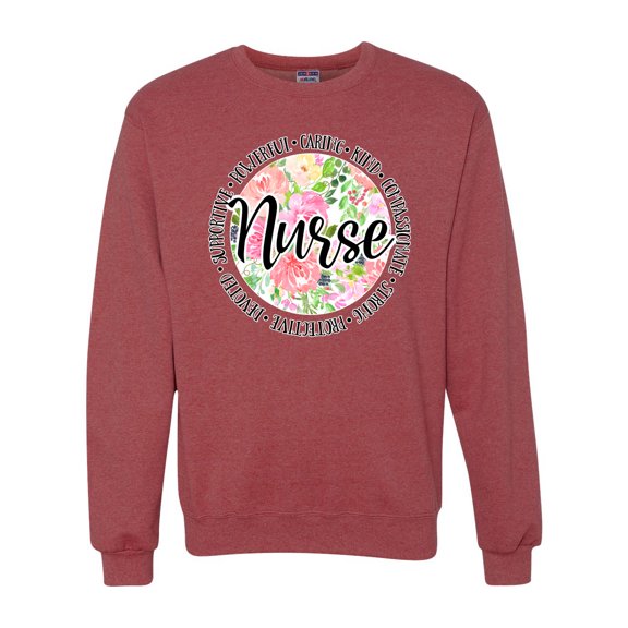 Floral Nurse Appreciation Pop Culture Unisex Crewneck Graphic Sweatshirt, Vintage Heather Red, XX-Large