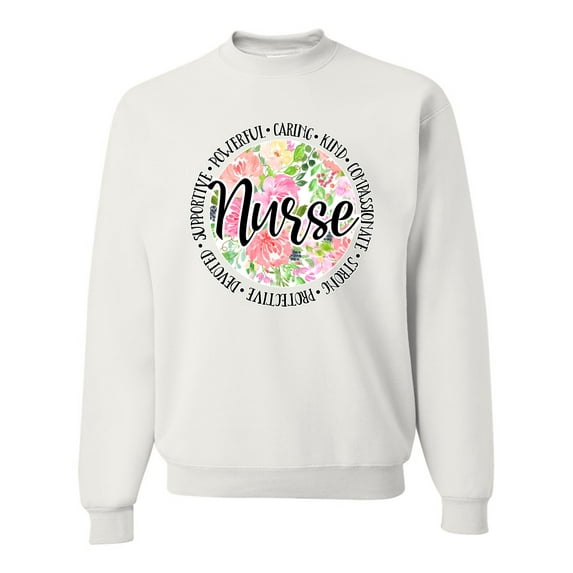Floral Nurse Appreciation Pop Culture Unisex Crewneck Graphic Sweatshirt, White, XX-Large
