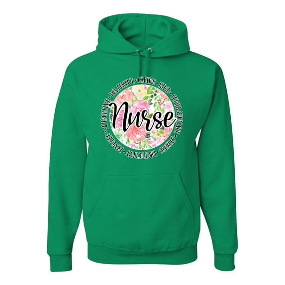 Floral Nurse Appreciation Pop Culture Unisex Graphic Hoodie Sweatshirt, Kelly, Small