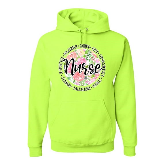Floral Nurse Appreciation Pop Culture Unisex Graphic Hoodie Sweatshirt, Safety Green, X-Large
