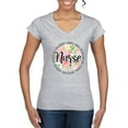 thumbnail image 1 of Floral Nurse Appreciation Pop Culture Womenâ€™s Standard V-Neck Tee, Heather Grey, Large, 1 of 5