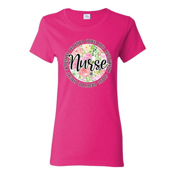 Floral Nurse Appreciation Pop Culture Womens Graphic T-Shirt, Fuschia, Medium