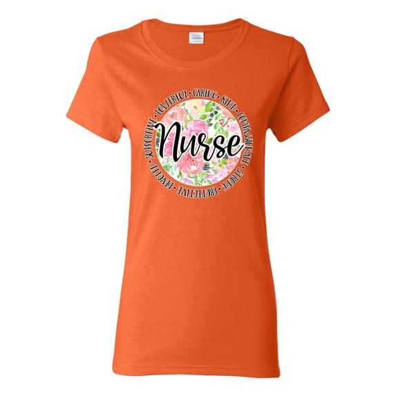 Floral Nurse Appreciation Pop Culture Womens Graphic T-Shirt, Orange, 3X-Large