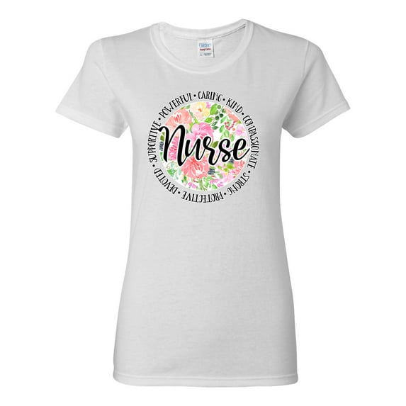 Floral Nurse Appreciation Pop Culture Womens Graphic T-Shirt, White, Large