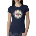 thumbnail image 1 of Floral Nurse Appreciation Pop Culture Womens Slim Fit Junior Tee, Navy, Large, 1 of 5