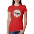 thumbnail image 1 of Floral Nurse Appreciation Pop Culture Womens Slim Fit Junior Tee, Red, X-Large, 1 of 5