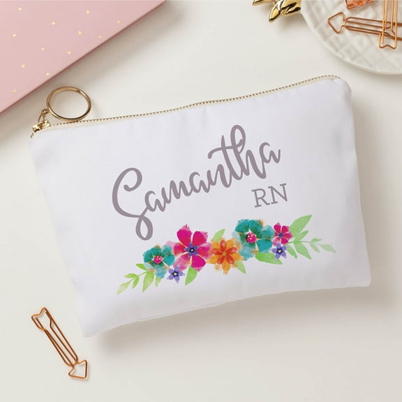 Floral Nurse Personalized Zipper Pouch