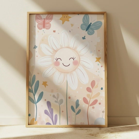 Floral Nursery Art, Daisy Wall Art, Girls Room Decor, Nursery Wall Art, Baby Girl Room, Neutral Girls Room Decor Home Decor #1490, 12x18 UNFRAMED