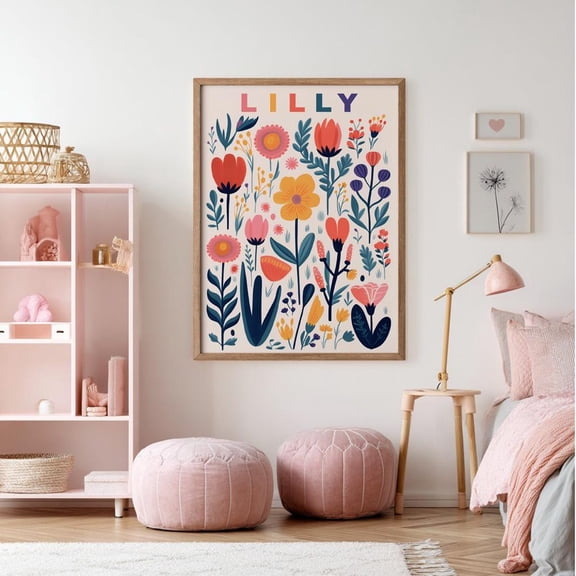 Floral Nursery Wall Art Print, Name Decor