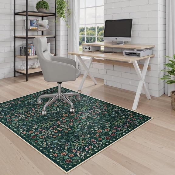 Floral Office Chair Mat for Hardwood & Tile Floor, 48"x60" Desk Chair Mat for Home Office, Under Desk Rug for Rolling Chair, Non Slip Computer Chair Mat, Low-Pile Carpet Protector Rug