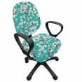 thumbnail image 1 of Floral Office Chair Slipcover, Singing Birds on Branches Berries Leaves Spring Sketch Outline, Protective Stretch Decorative Fabric Cover, Standard Size, Dark Seafoam Multicolor, by Ambesonne, 1 of 5