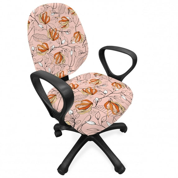 Floral Office Chair Slipcover, Vintage Wildflowers Layout Blossoming Spring Feels, Protective Stretch Decorative Fabric Cover, Standard Size, Blush Multicolor, by Ambesonne