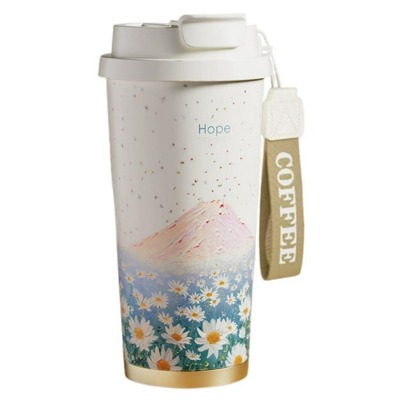 Floral Oil Painting Vacuum Insulated Mug, Ceramic Liner Travel Mug, Insulates K3