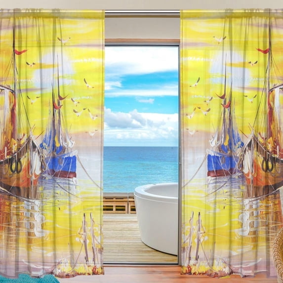 Floral Oil Painting - Venice Italy Semi Sheer Curtains Window Voile Drapes Panels Treatment-55x84in for Living Room Bedroom Kids Room, 2 Pieces