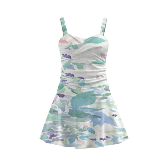 Floral One Piece Swimdress Swimsuits for Women Tummy Control Swim Dresses Skirt Bathing Suit S