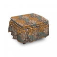thumbnail image 1 of Floral Ottoman Cover, Flowers and Peacock, 2 Piece Slipcover Set with Ruffle Skirt for Square Round Cube Footstool Decorative Home Accent, Standard Size, Petrol Blue Pale Coffee, by Ambesonne, 1 of 5