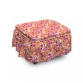 thumbnail image 1 of Floral Ottoman Cover, Hand Drawn Flowers, 2 Piece Slipcover Set with Ruffle Skirt for Square Round Cube Footstool Decorative Home Accent, Standard Size, Burnt Sienna Magenta, by Ambesonne, 1 of 5