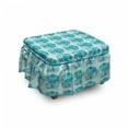 thumbnail image 1 of Floral Ottoman Cover, Repetitive Lotus Flowers, 2 Piece Slipcover Set with Ruffle Skirt for Square Round Cube Footstool Decorative Home Accent, Standard Size, Pale Blue and Multicolor, by Ambesonne, 1 of 5
