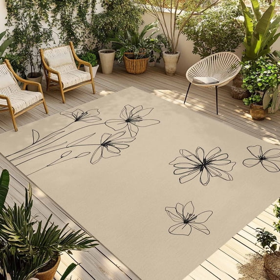 Floral Outdoor Rug for Patio/Deck/Porch, Non-Slip Large Area Rug 6 x 9 Ft, Spring Flower Indoor Outdoor Rugs Washable Area Rugs, Reversible Camping Rug Carpet Runner