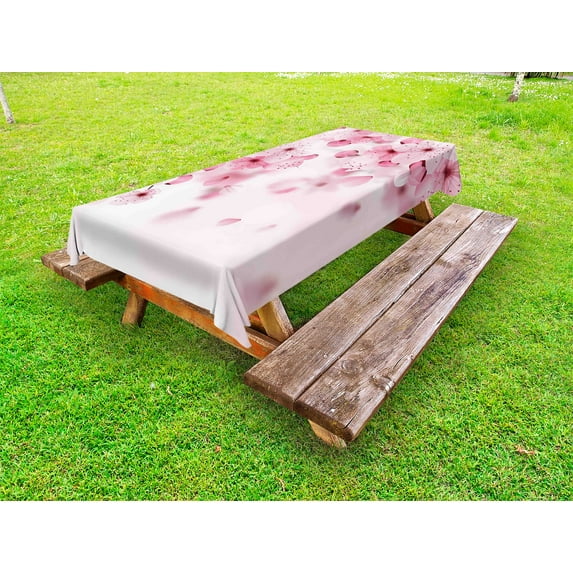 Floral Outdoor Tablecloth, Japanese Sakura Flowers Blossoms Eastern Spring Nature Theme Illustration, Decorative Washable Fabric Picnic Tablecloth, 58 X 104 Inches, Pale Pink Baby Pink, by Ambesonne