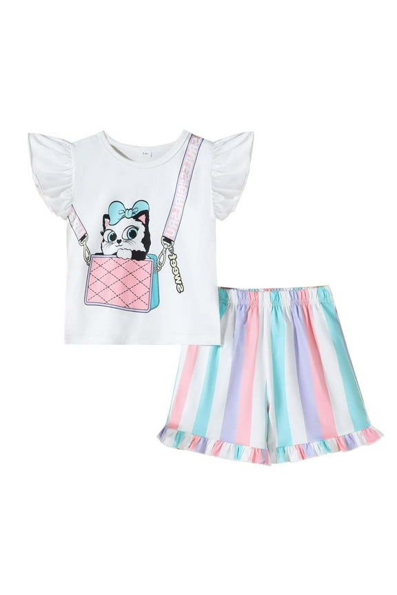 Floral Outfits Girls Size 7-8 Sleeveless T-Shirt and Mesh Shorts Sleeveless T-Shirt Pants Easter Mama Party Days Fashion Outfit #White 7-8 Years