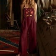thumbnail image 1 of Floral Overalls for Women Boho Embroidered Wide Leg Cotton Linen Jumpsuits Loose Lightweight Adjustable Strap Cute Overalls, 3XL, 1 of 7