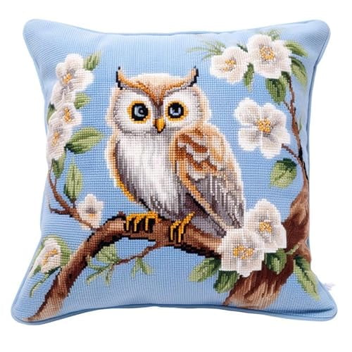 Floral Owl Latch Hook Pillow Kits Cover for DIY Cushion Cross Stitch Latch Hook Pillowcase Rug Kits with Preprinted Canvas Crochet Yarn Kits Needlework Crafts 17'' X 17''